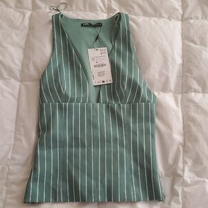 Zara Green Striped Women's Top